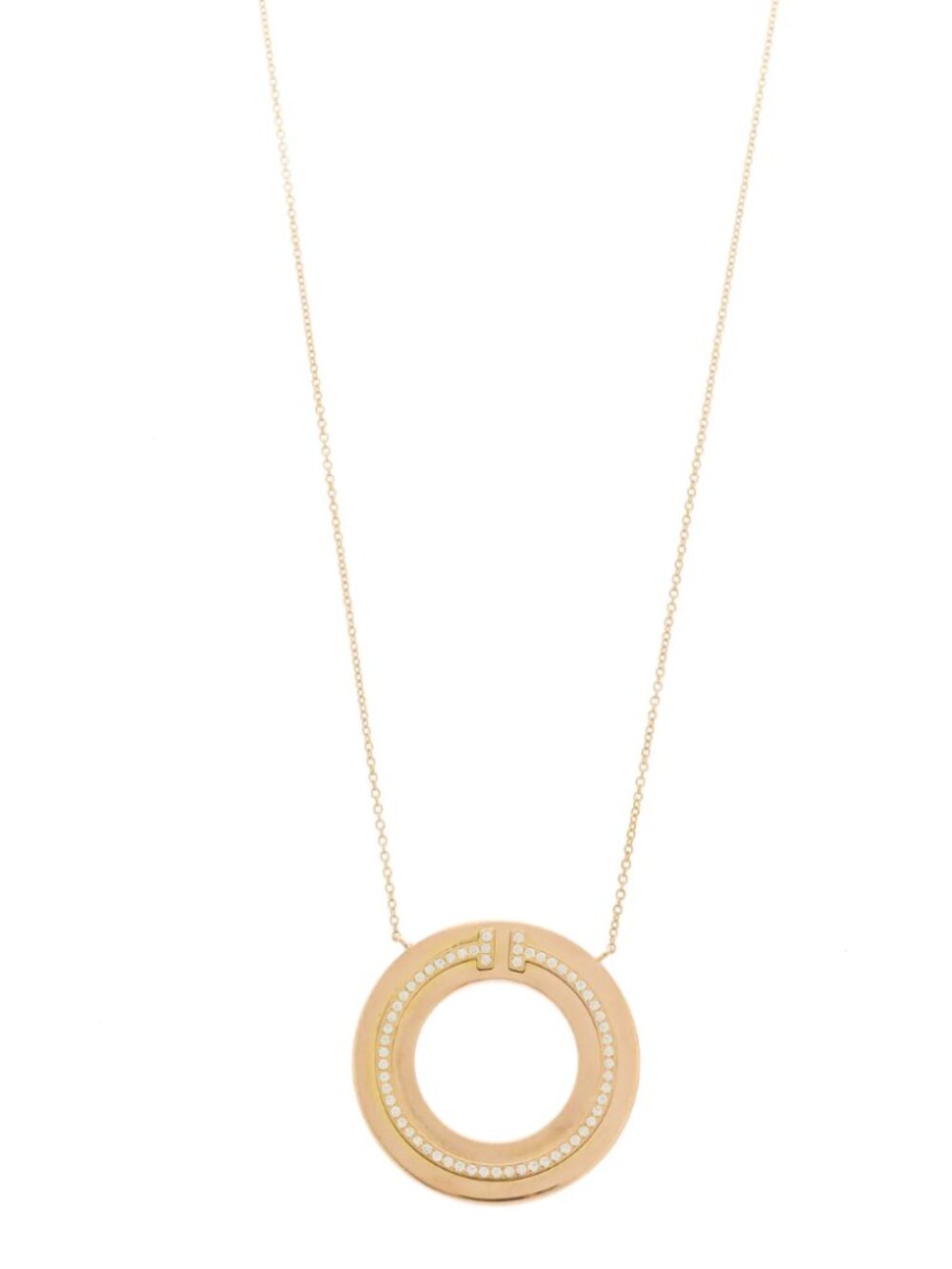 Tiffany Diamond T Circle Pendant Necklace 18K Rose Gold